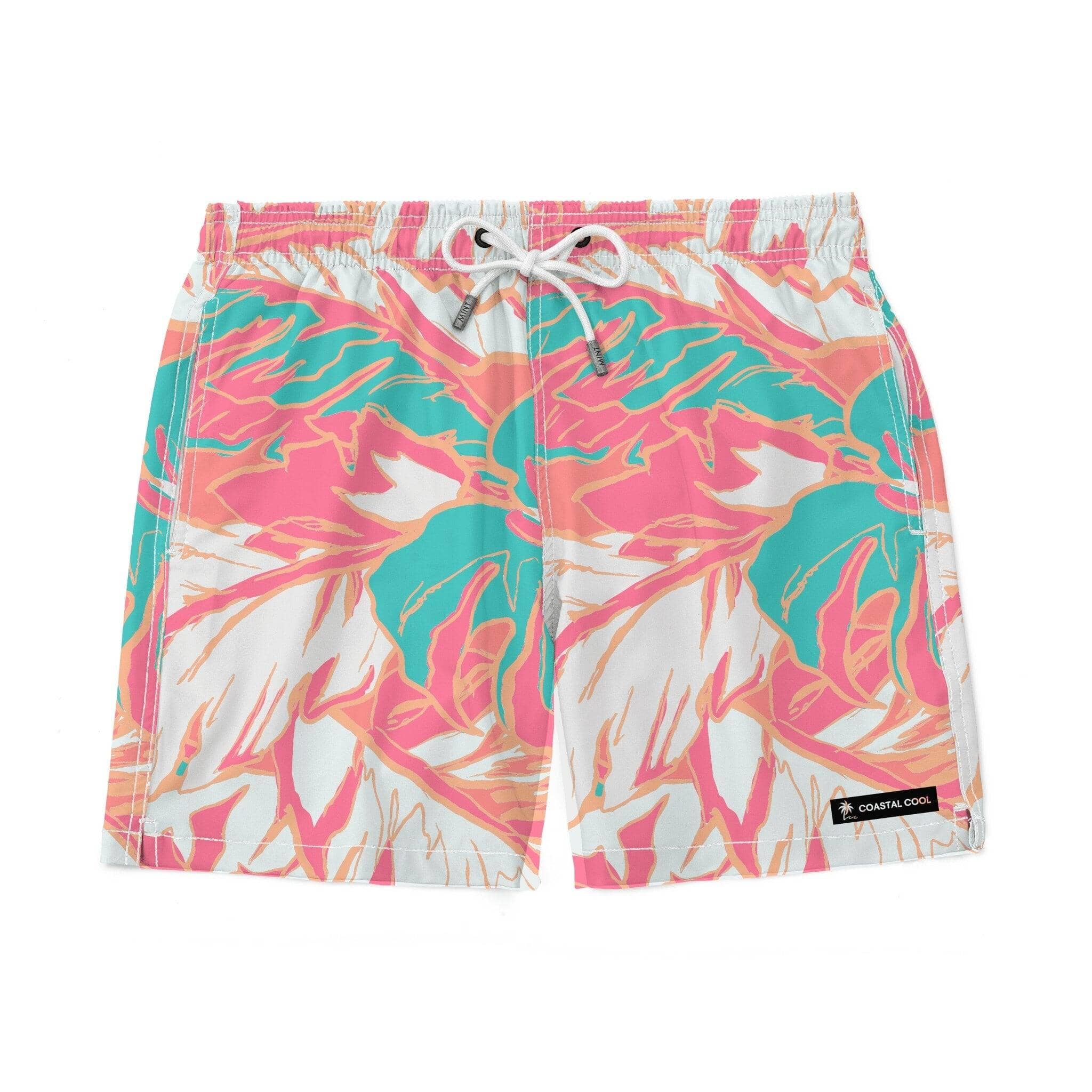Florida Keys Coral Swim Trunks-Coastal Cool-Recycled Swimsuits and Beachwear