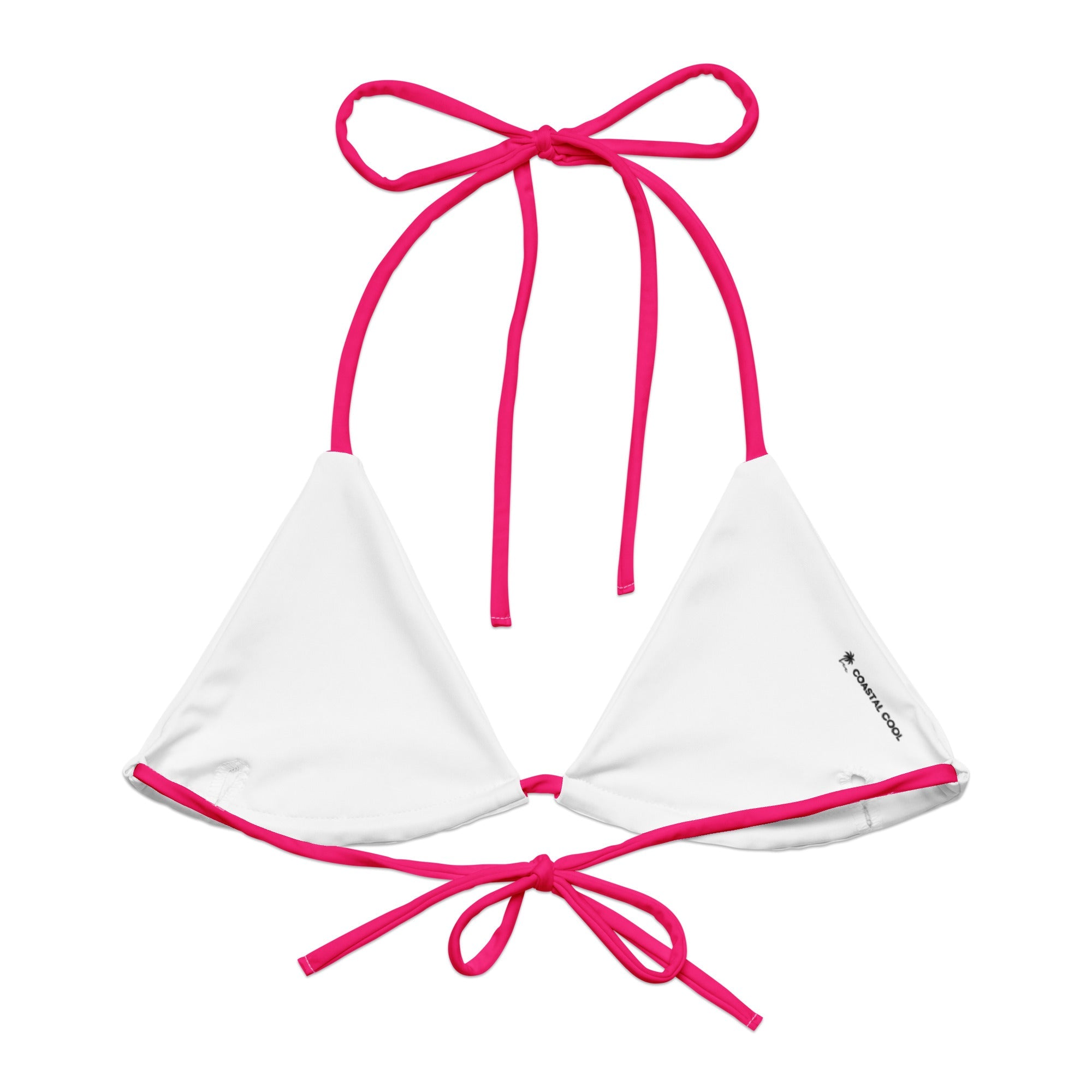 Neon Pink String Bikini Top by Coastal Cool adjustable straps breathable fit and UPF 50+