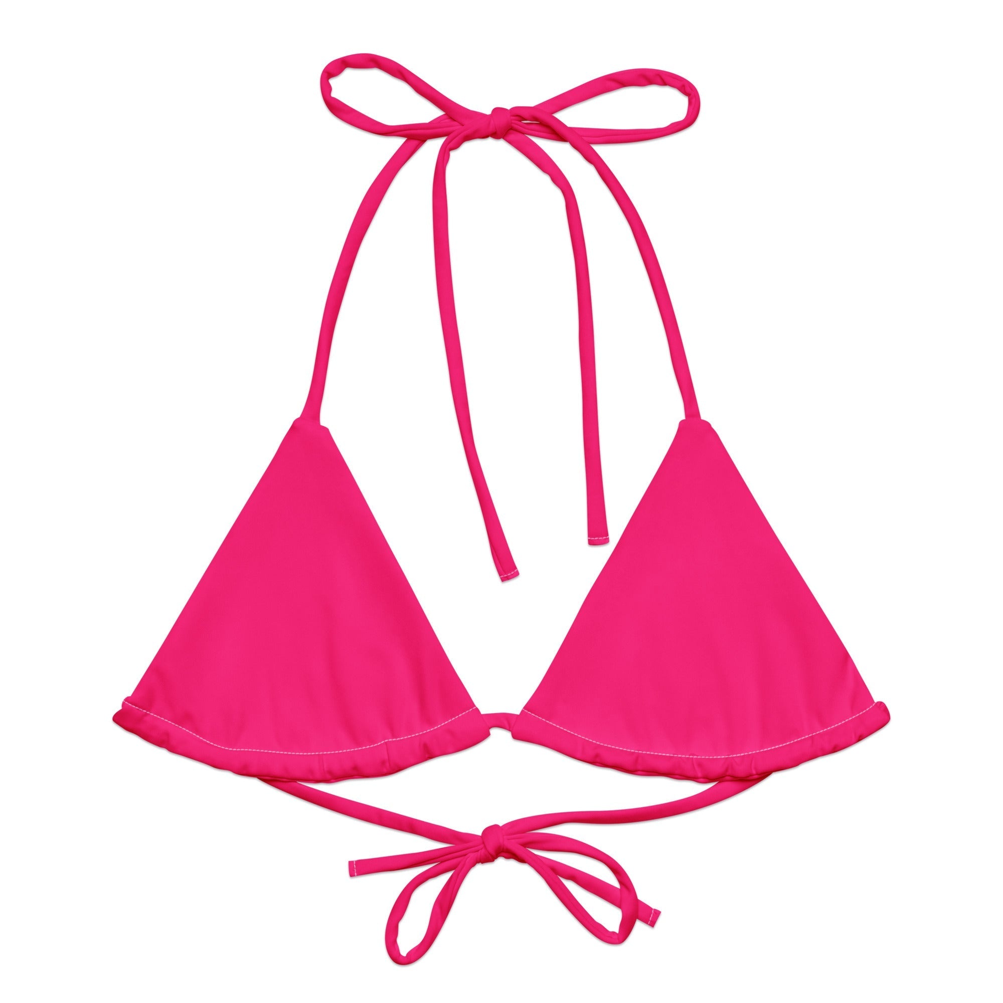 Neon Pink String Bikini Top by Coastal Cool adjustable straps breathable fit and UPF 50+