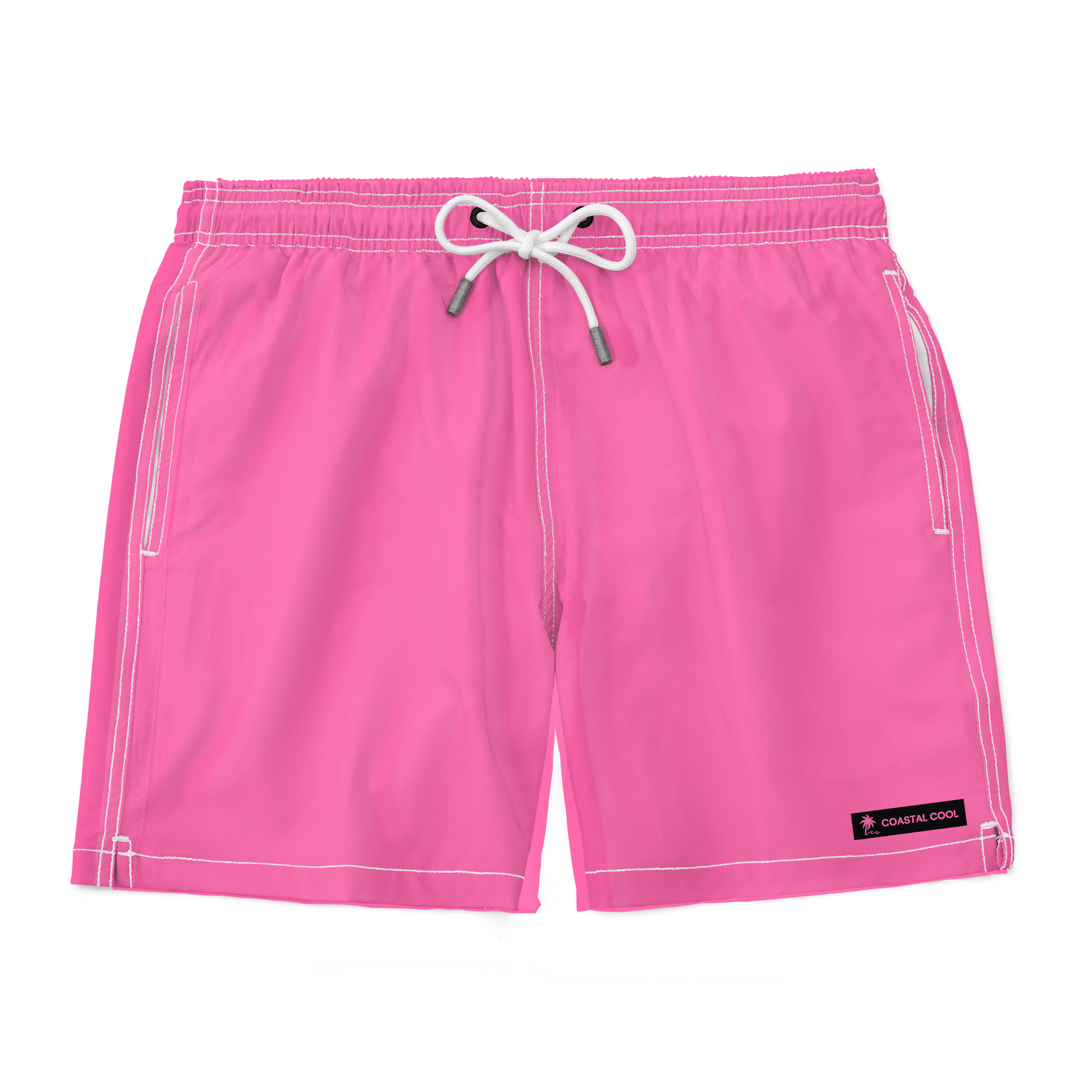 Pink Solid Swim Trunks-Coastal Cool-Recycled Swimsuits and Beachwear