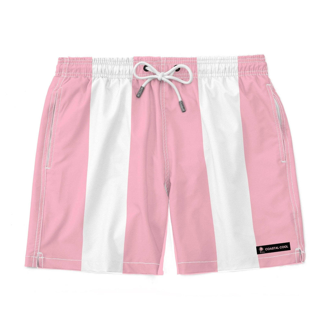 Pink Striped Swim Trunks-Coastal Cool-Recycled Swimsuits and Beachwear