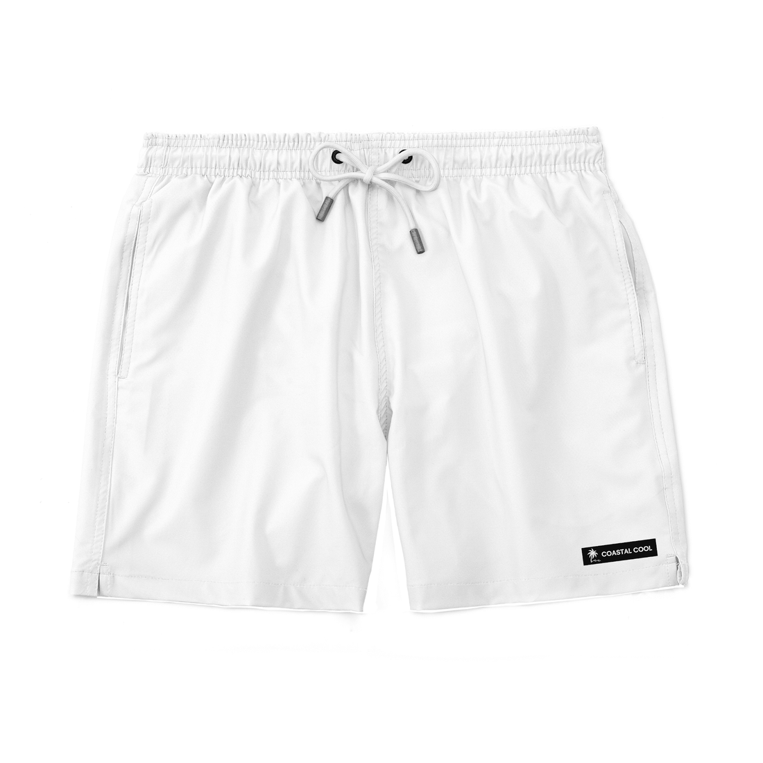 White Solid Swim Trunks-Coastal Cool-Recycled Swimsuits and Beachwear