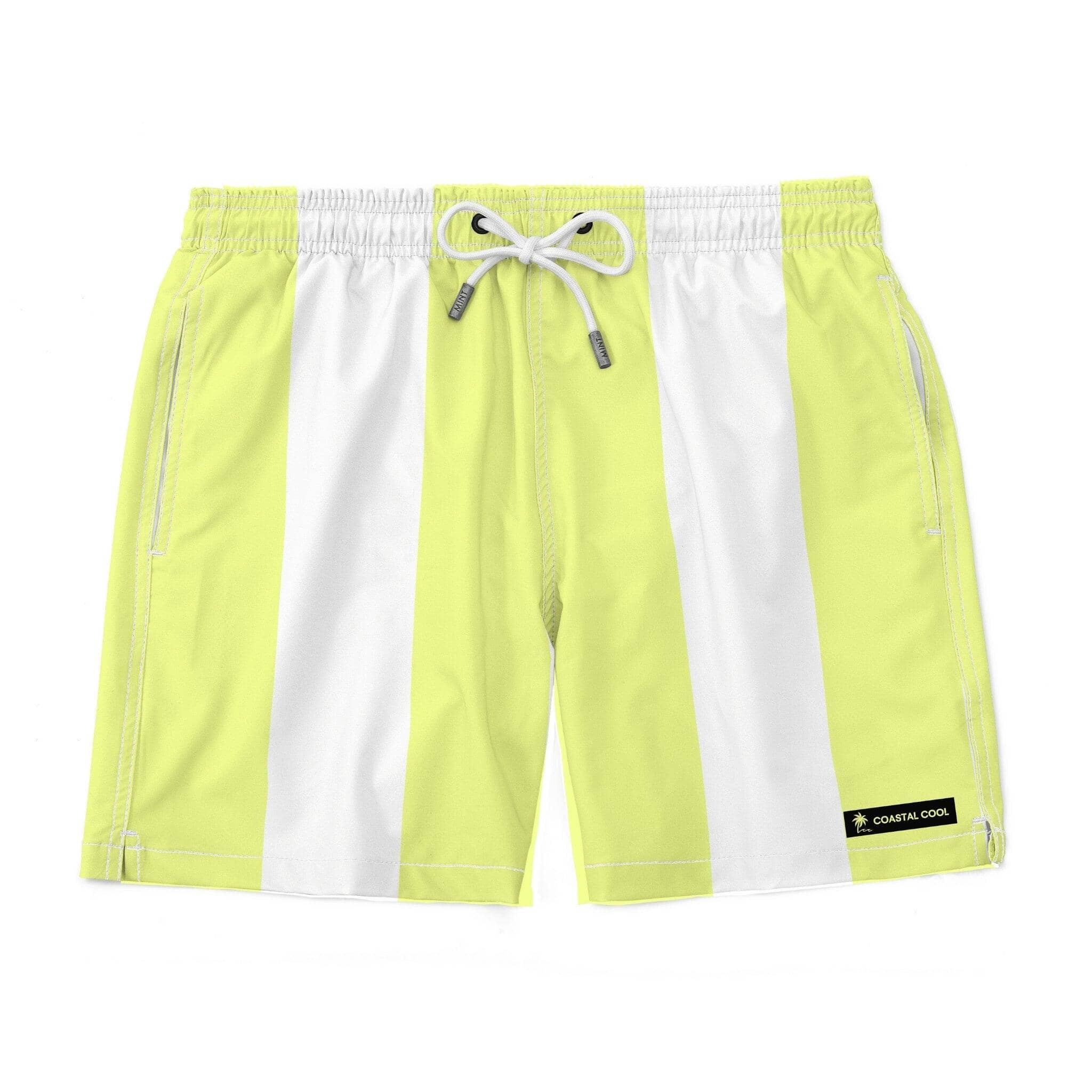 Yellow Striped Swim Trunks-Coastal Cool-Recycled Swimsuits and Beachwear