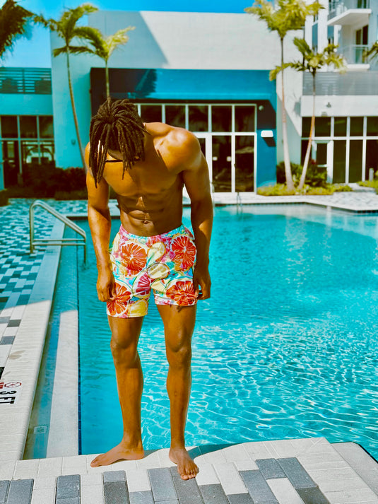 Ocean State Styles Coastal Wave Patterned Mens Swim Trunks main image 1