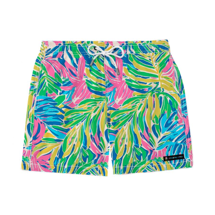 Palm Haven Swim Trunks-Coastal Cool