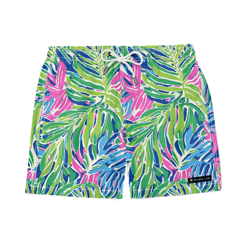 Palm Haven Swim Trunks-Coastal Cool