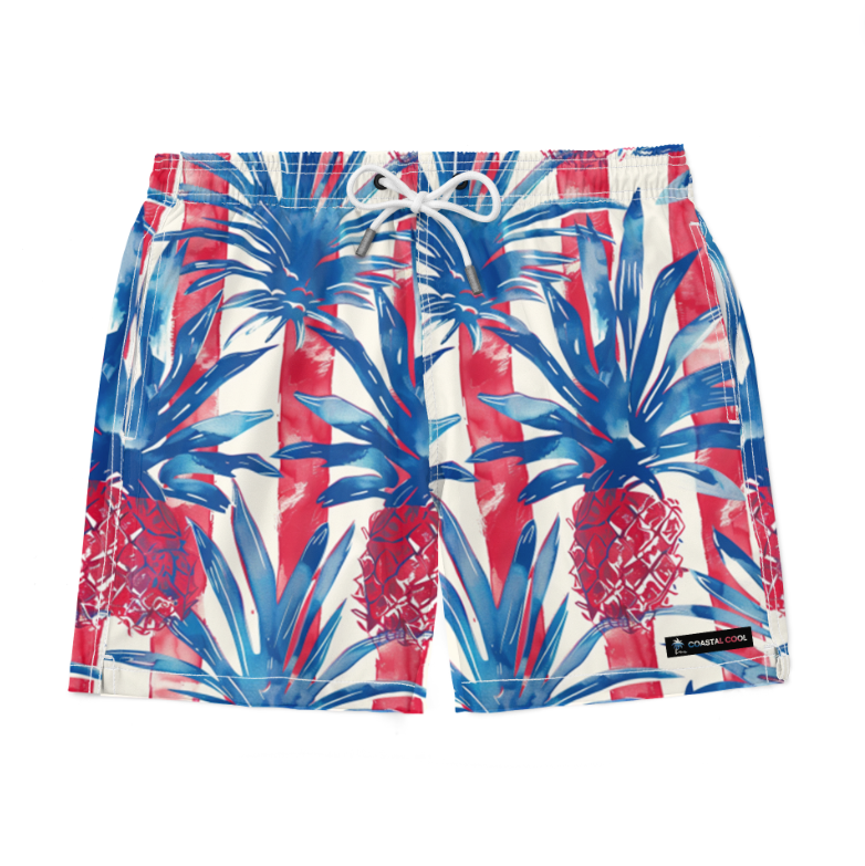 Patriotic Paradise Swim Trunks-Coastal Cool