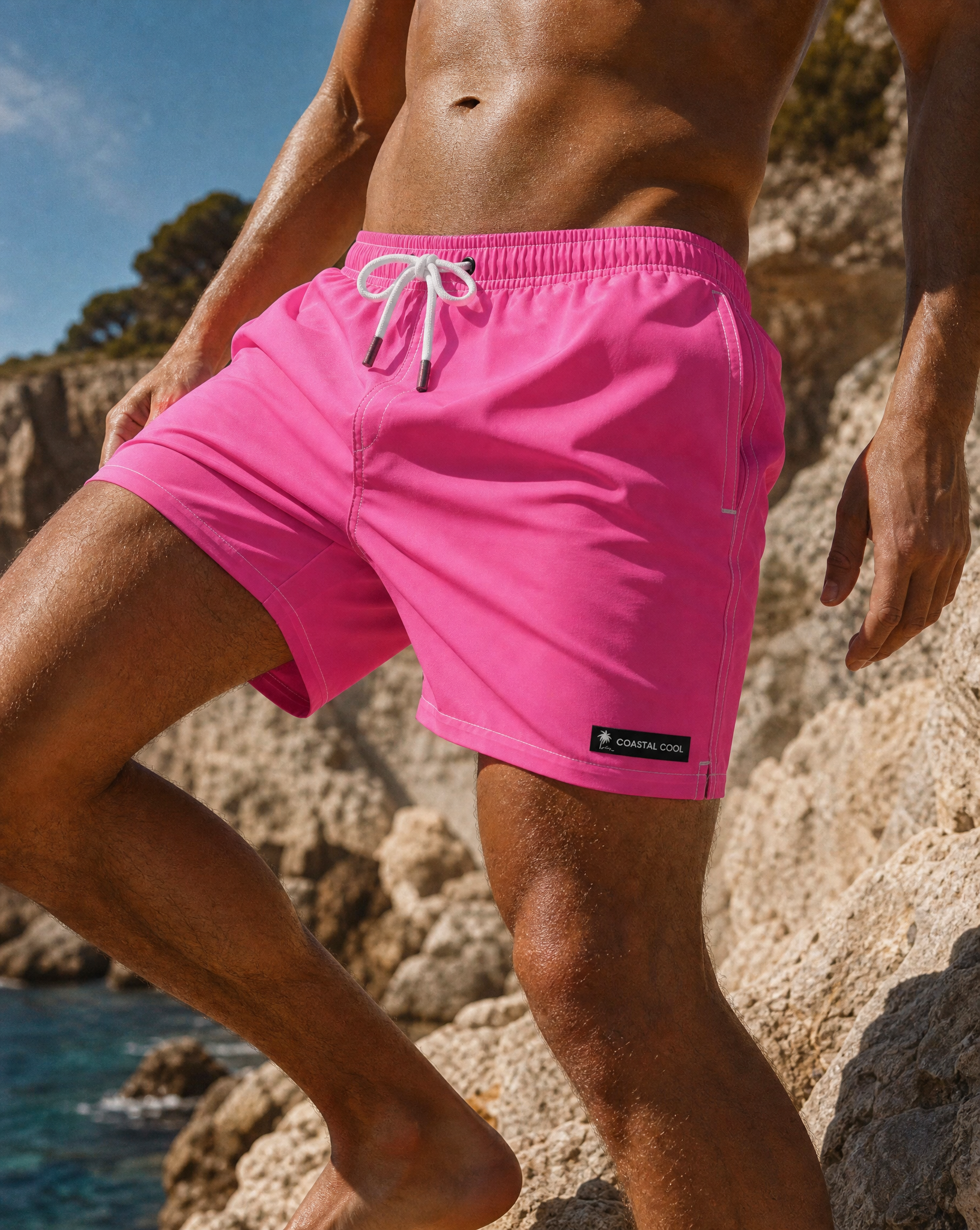 Pink Solid Swim Trunks-Coastal Cool-2026-V1