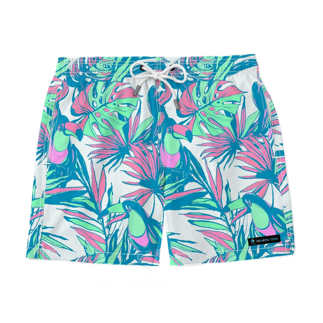 Toucan Do It White Swim Trunks-Coastal Cool