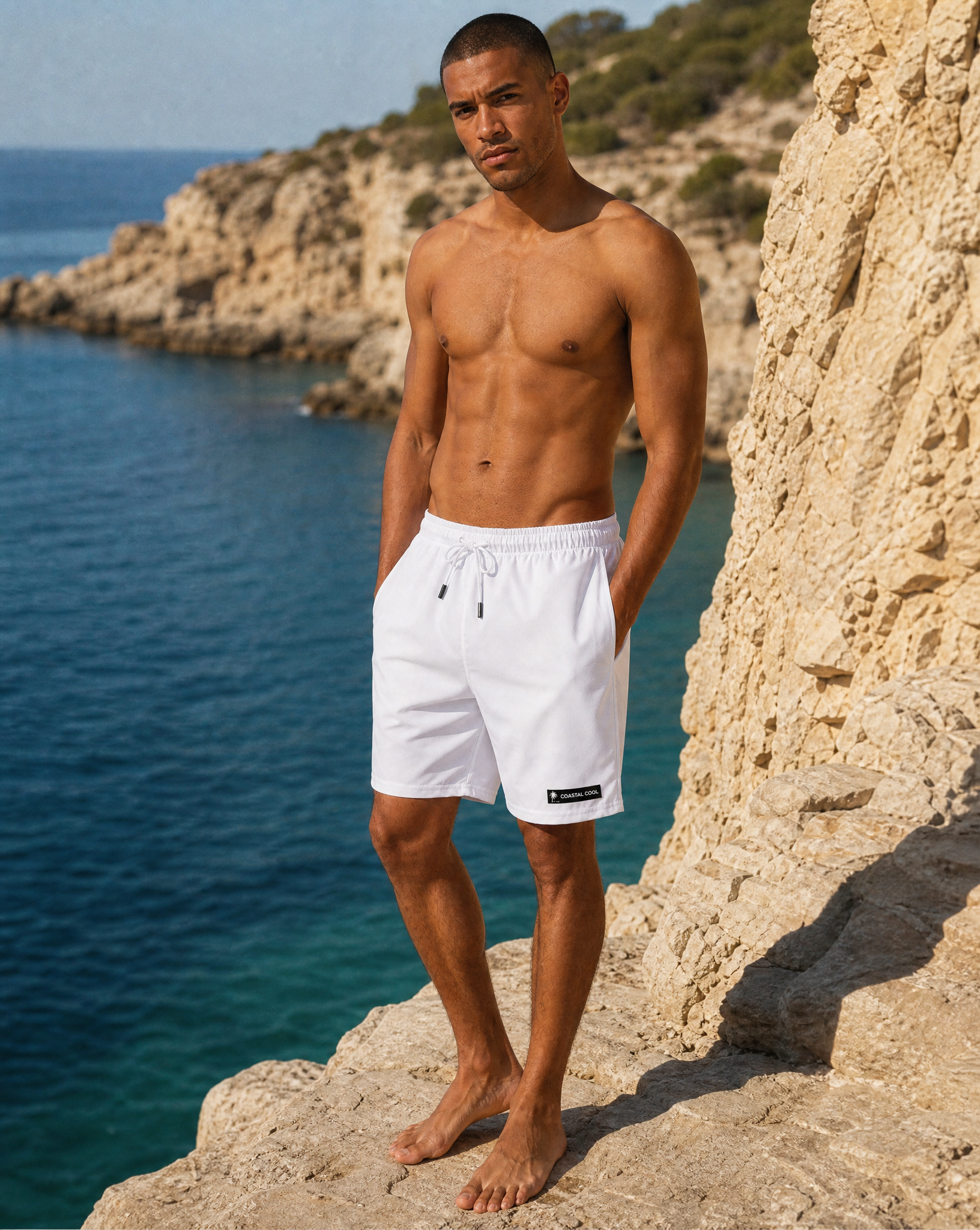 White Solid Swim Trunks-Coastal Cool-2026-V1