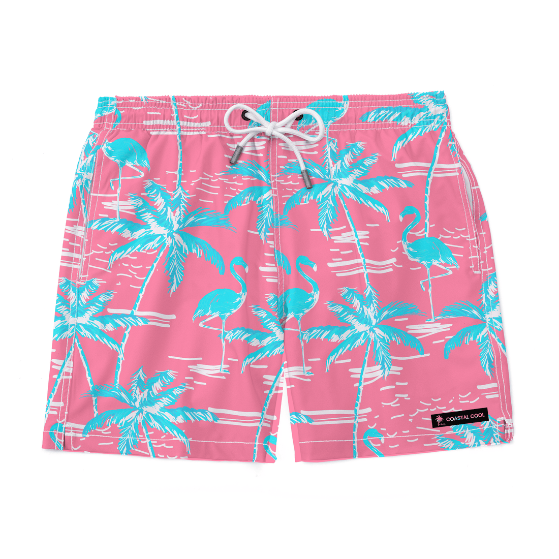 Flamingo Paradise Pink Swim Trunks  Coastal Cool    Sustainable | Recycled | Swimwear | Beachwear | Travel and Vacation | Coastal Cool Swimwear | Coastal Cool Beachwear